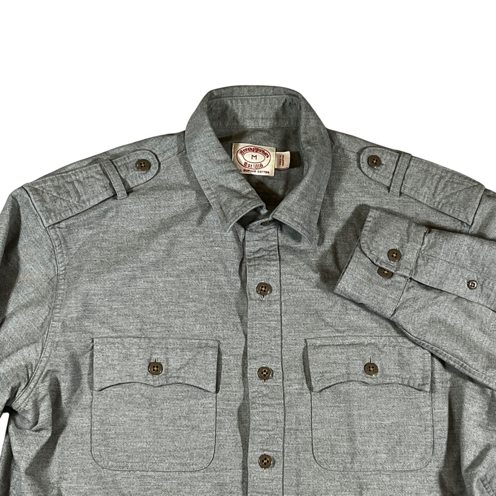 Brooks Brothers Military Shirt Mens M Grey Utility Supima Cotton Workwear Shirt